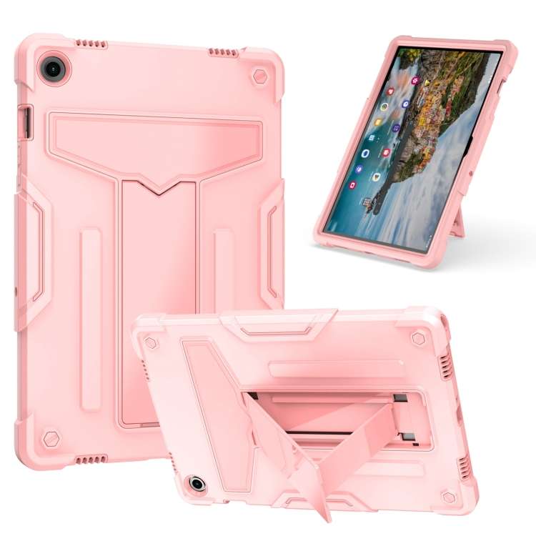For Samsung Galaxy Tab A9+ T Holder Robot Silicone Hybrid PC Tablet Case(Rose Gold)