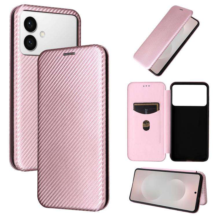 For Samsung Galaxy S26 Edge 5G Carbon Fiber Texture Flip Leather Phone Case(Pink)