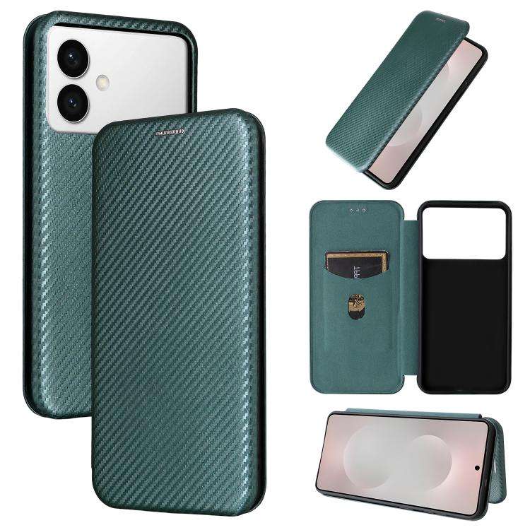 For Samsung Galaxy S26 Edge 5G Carbon Fiber Texture Flip Leather Phone Case(Green)