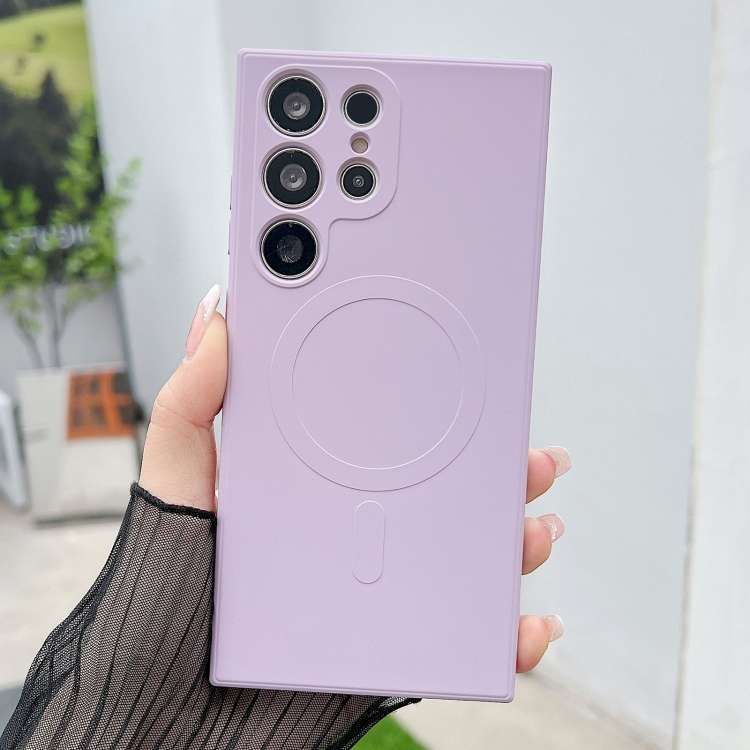 For Samsung Galaxy S23 Ultra 5G Solid Color Liquid Silicone MagSafe Magnetic Phone Case(Grass Purp