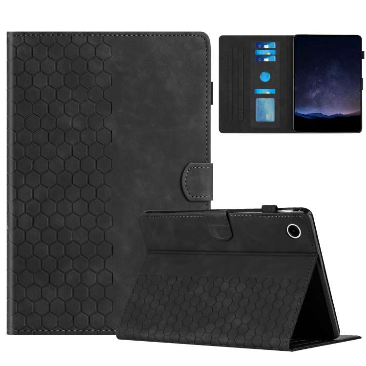For Samsung Galaxy Tab A11+ / A9+ Honeycomb Embossed Leather Smart Tablet Case(Black)