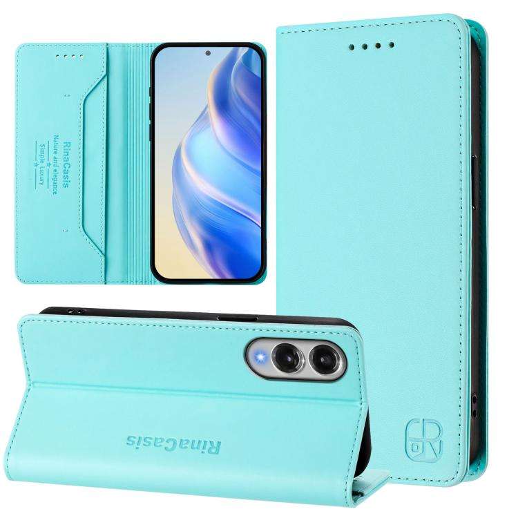 For Samsung Galaxy S25 Edge 5G RC01 Dual-Folded Magnetic Suction RFID Leather Phone Case(Mint Gree