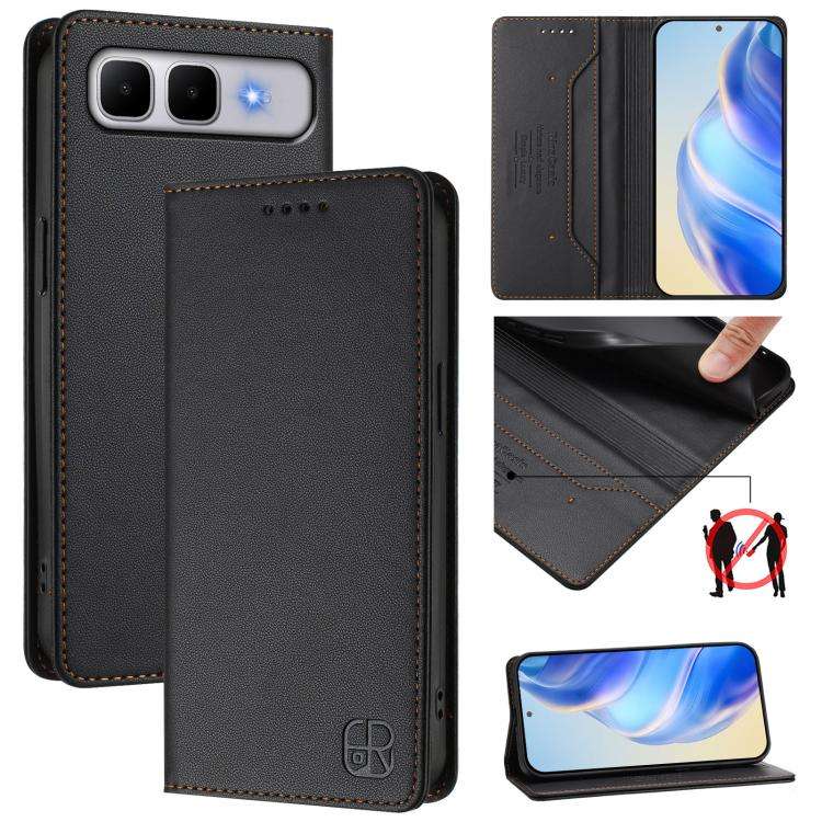 For Infinix Smart 10 Plus 4G RC01 Dual-Folded Magnetic Suction RFID Leather Phone Case(Black)