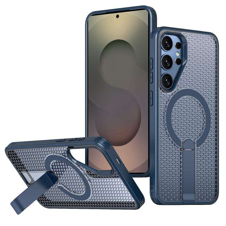 For Samsung Galaxy S24 Ultra 5G Honeycomb Cooling MagSafe Holder Phone Case(Blue)