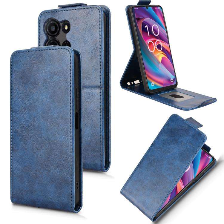 For TCL K32 5G / K33 5G Magnetic Vertical Flip Leather Phone Case with Buckle(Blue)