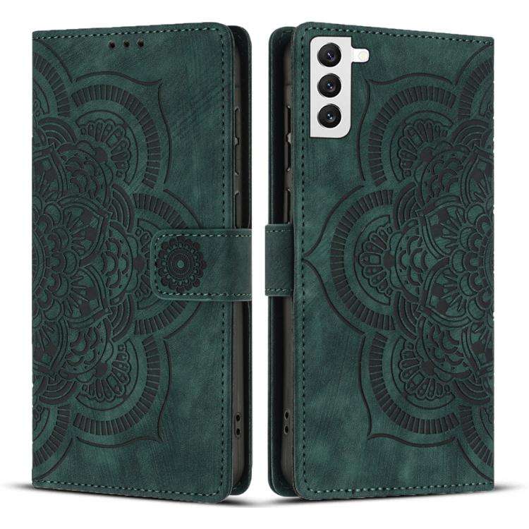 For Samsung Galaxy S22+ 5G Mandala Embossed Retro Frosted Leather Phone Case(Green)