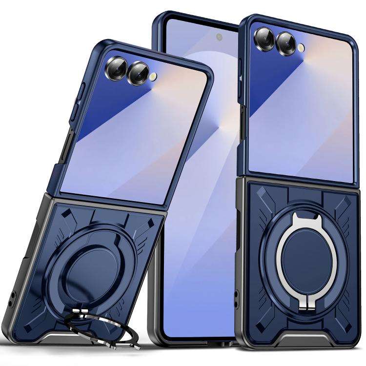 For Samsung Galaxy Z Flip7 5G Rotating Ring Holder Magnetic MagSafe Phone Case(Blue)