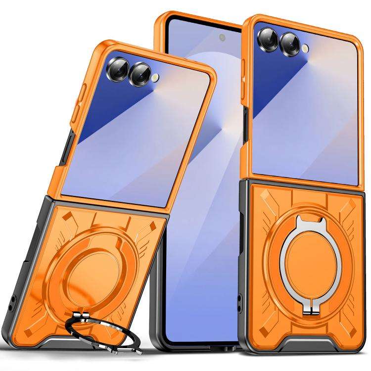 For Samsung Galaxy Z Flip7 5G Rotating Ring Holder Magnetic MagSafe Phone Case(Orange)