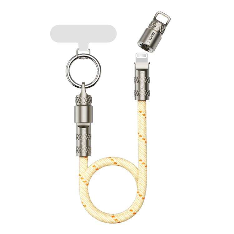ROCK R15 Type-C to 8 Pin 27W Phone Lanyard Fast Charging Zinc Alloy Data Cable, Length:30cm(Creamy