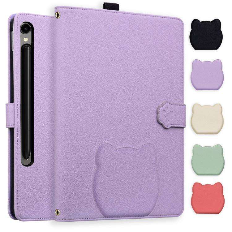 For Samsung Galaxy Tab S10 / S9 / S9 FE Cat Skin-feel Litchi Leather Smart Tablet Case(Purple)