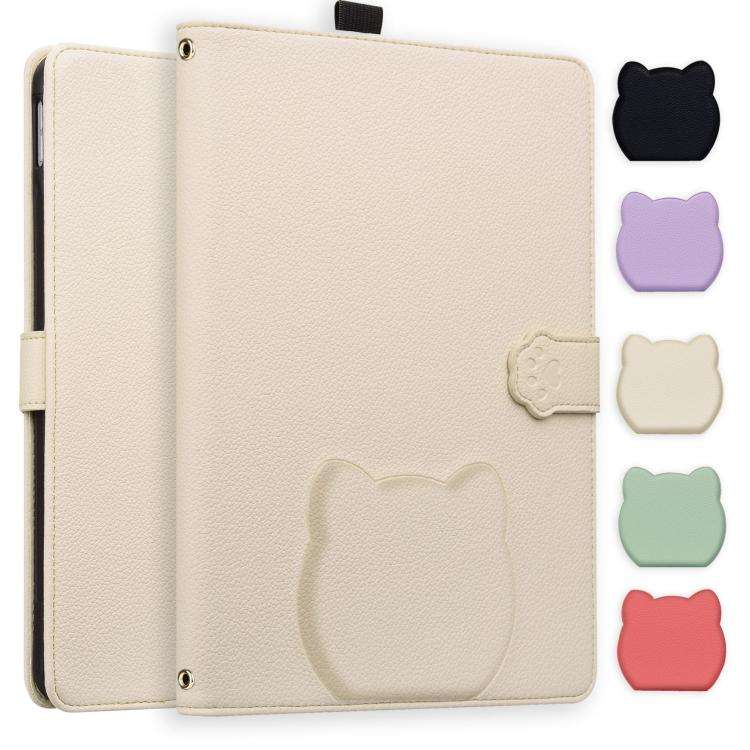 For Amazon Kindle Scribe 10.2 2022 / 2024 Cat Skin-feel Litchi Leather Tablet Case(Apricot White)