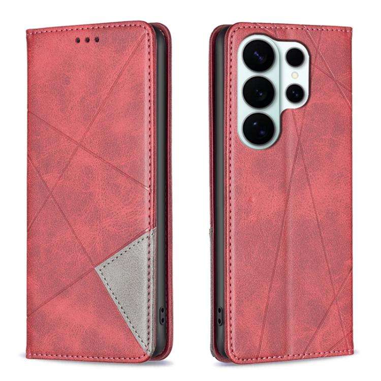 For Samsung Galaxy S26 Ultra 5G Rhombus Texture Magnetic Leather Phone Case(Red)
