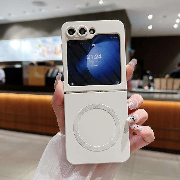 For Samsung Galaxy Z Flip6 5G Solid Color Liquid Silicone MagSafe Magnetic Phone Case(Antique Whit