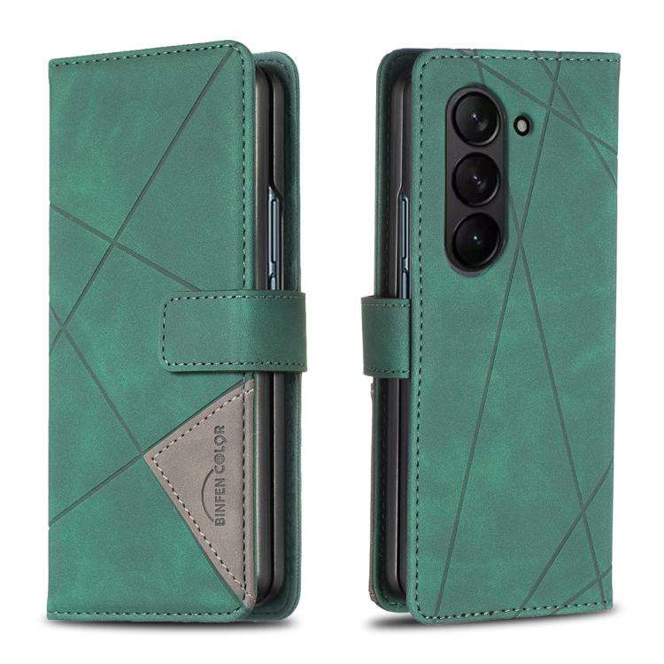For Samsung Galaxy Z Fold7 Magnetic Buckle Rhombus Texture Leather Phone Case(Green)