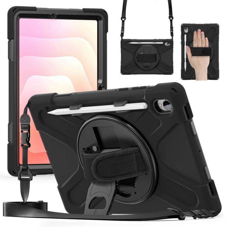 For Samsung Galaxy Tab S11 2025 Rotatable Holder Silicone Hybrid PC Tablet Case with Shoulder Stra