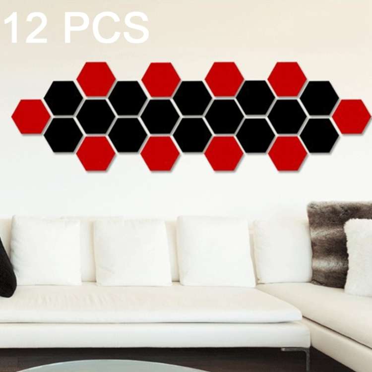 12 PCS 3D Hexagonal Mirror Wall Stickers Set, Size: 10*10cm(Black)