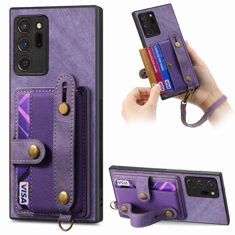 For Samsung Galaxy Note20 Ultra Retro Cross Wristband Wallet Leather Back Phone Case(Purple)
