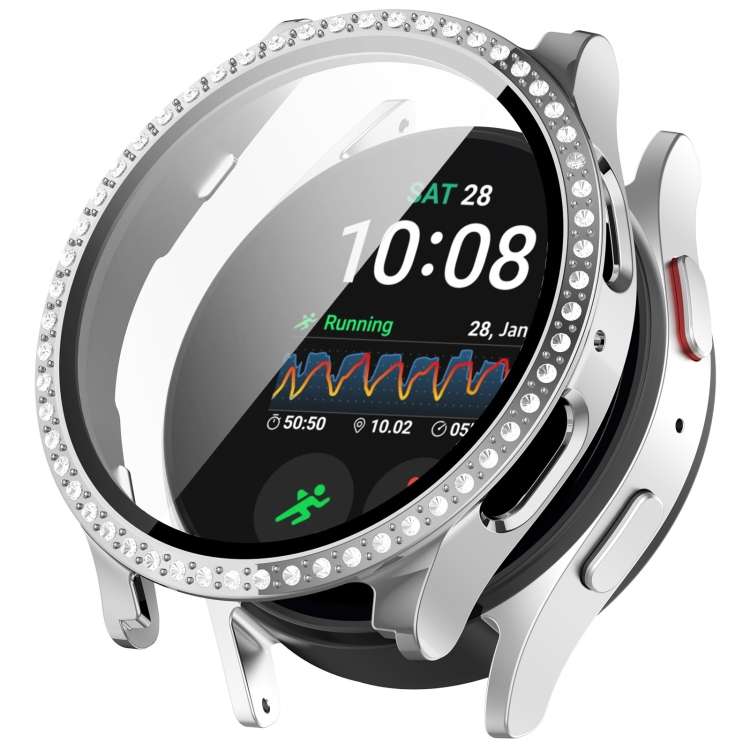 For Samsung Galaxy Watch 7 44mm Single Row Diamond PC + Tempered Film Integrated Watch Protective