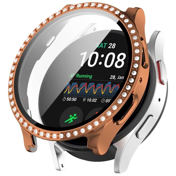For Samsung Galaxy Watch 7 44mm Single Row Diamond PC + Tempered Film Integrated Watch Protective