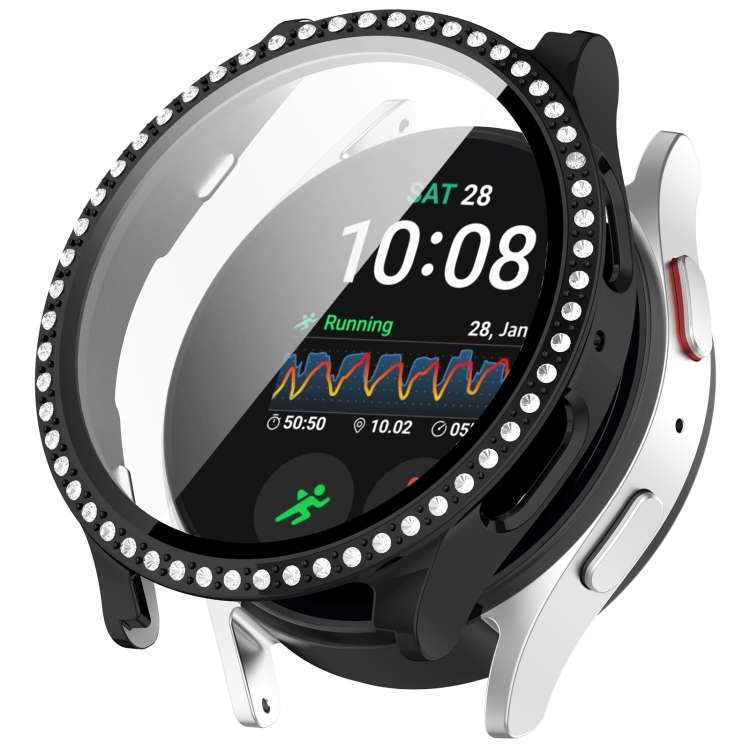 For Samsung Galaxy Watch 7 44mm Single Row Diamond PC + Tempered Film Integrated Watch Protective