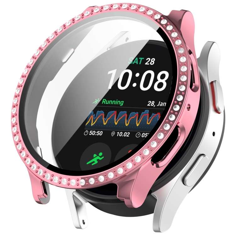 For Samsung Galaxy Watch 7 44mm Single Row Diamond PC + Tempered Film Integrated Watch Protective