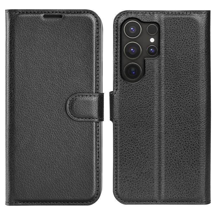 For Samsung Galaxy S25 Ultra 5G Litchi Texture Horizontal Flip Leather Phone Case with Holder(Blac