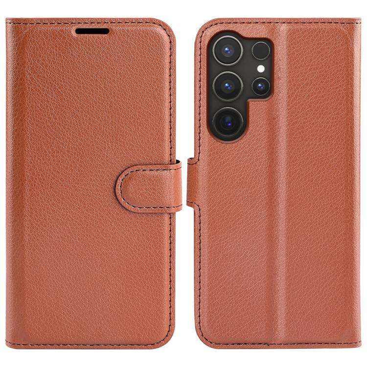 For Samsung Galaxy S25 Ultra 5G Litchi Texture Horizontal Flip Leather Phone Case with Holder(Brow