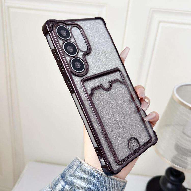 For Samsung Galaxy S22 5G Gradient Glitter Plating TPU Phone Case with Card Slot(Black)