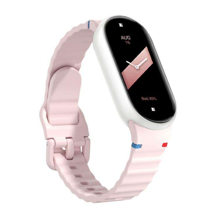 For Xiaomi Smart Band 10 / 9 / 8 Wavy Grain Stitched Silicone Watch Band(Pink)
