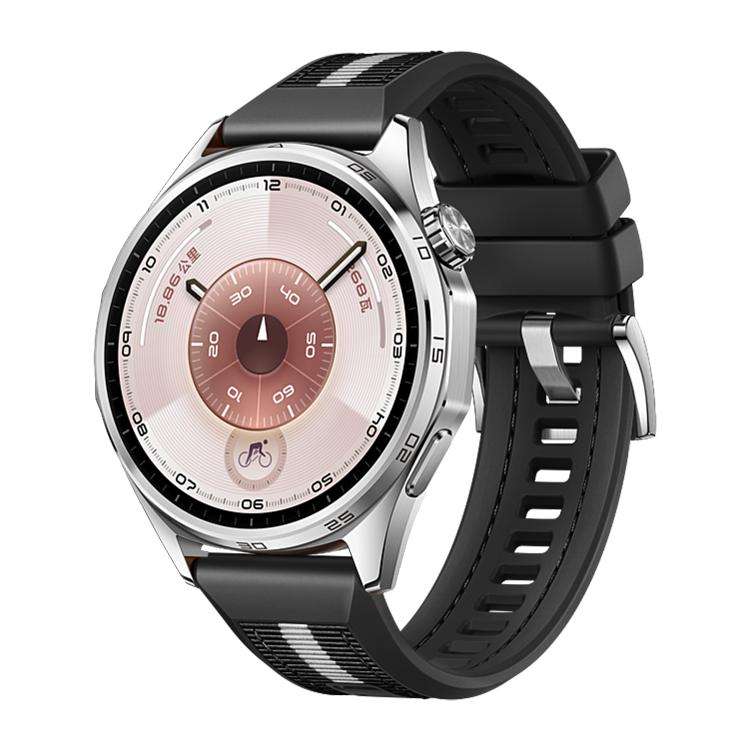 For Huawei Watch GT 6 46mm Braid Nylon Hybrid Silicone Watch Band(Black)