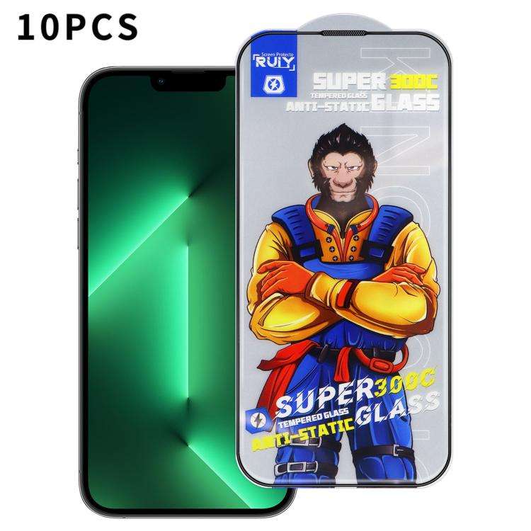 For iPhone 13 Pro 10pcs Armor 300C Ultra-Curved Anti-Static Anti-Dust Silk-Screened HD Tempered Gl