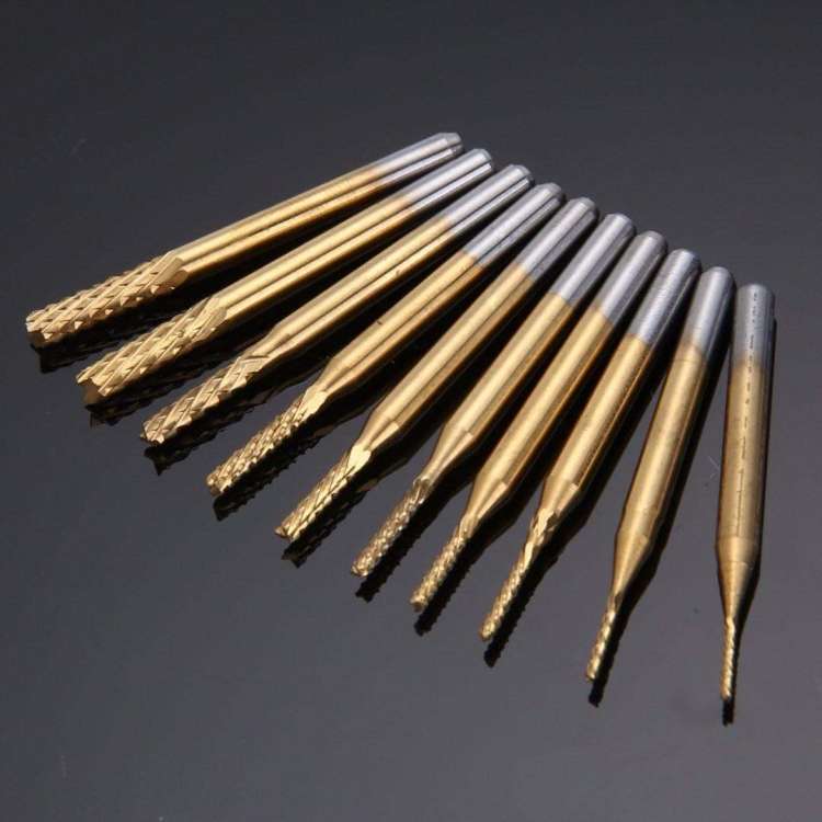 10pcs / Set titanium coated carbide end mill engraving knife edge milling cutter CNC milling machi