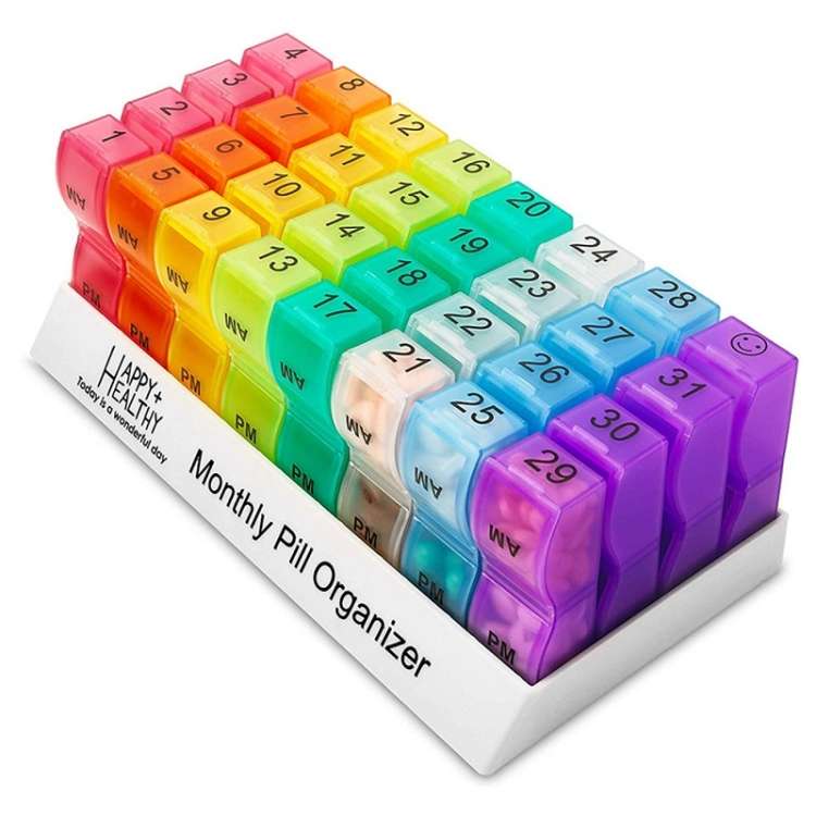 One Month Use 31-Compartment Plastic Colorful Pill Box Family Independent Pill Storage Box(20.5x10