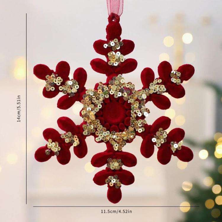 Christmas Tree Decorative Ornaments Flocked Wreath Reindeer Hanging Ornaments, Style: Snowflakes