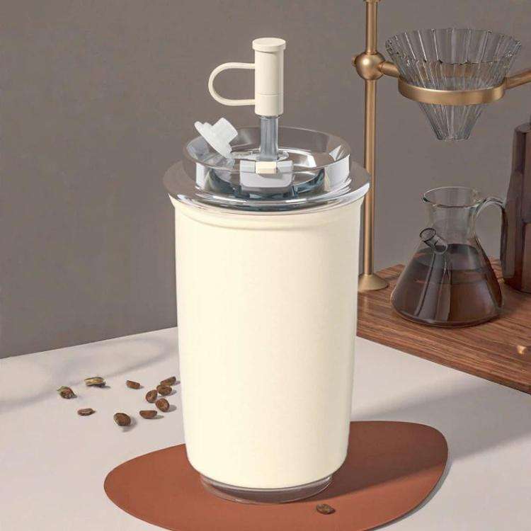 300ml 316 Stainless Steel Insulated Coffee Cup Vacuum Double-Wall Straw Cup(White)
