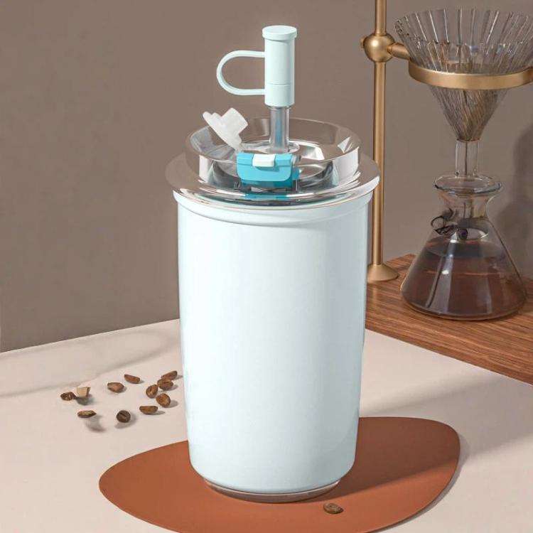 300ml 316 Stainless Steel Insulated Coffee Cup Vacuum Double-Wall Straw Cup(Blue)