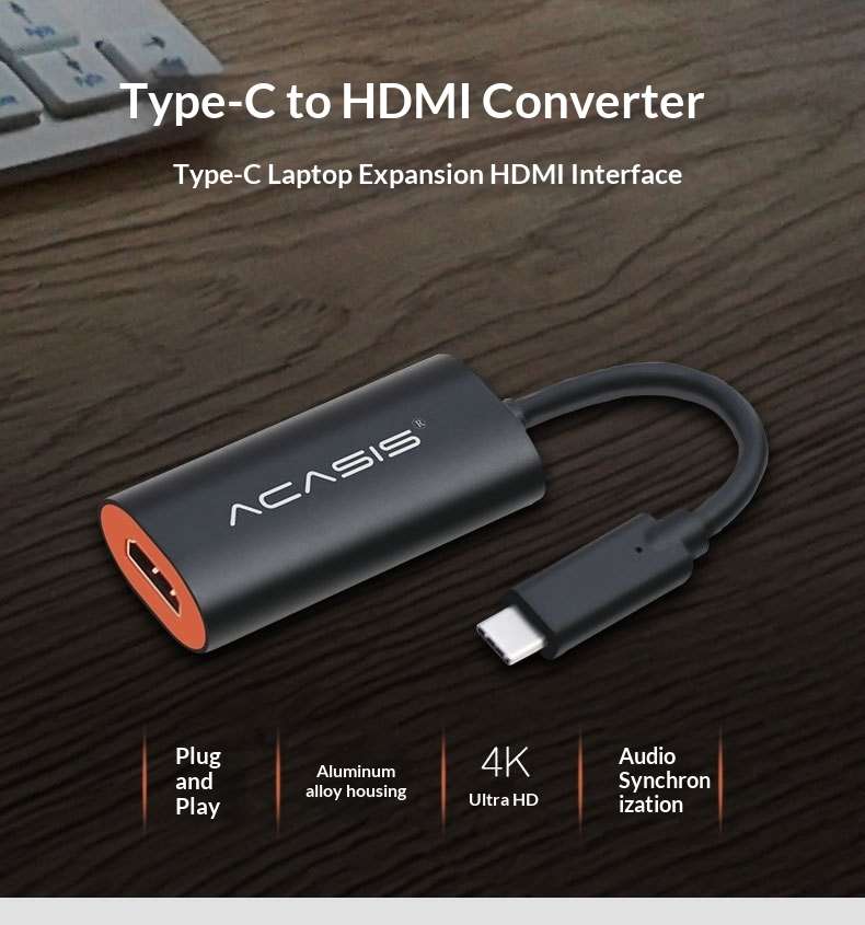 Silver - AC-HDM4 Type-C to HD Adapter Cable 4K Ultra HD Plug and Play for Smartphone Laptop MacBook