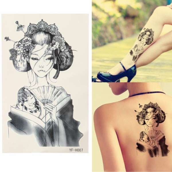 Japan Geisha Temporary Tattoo Body Art Stickers Arm Leg Removable Waterproof