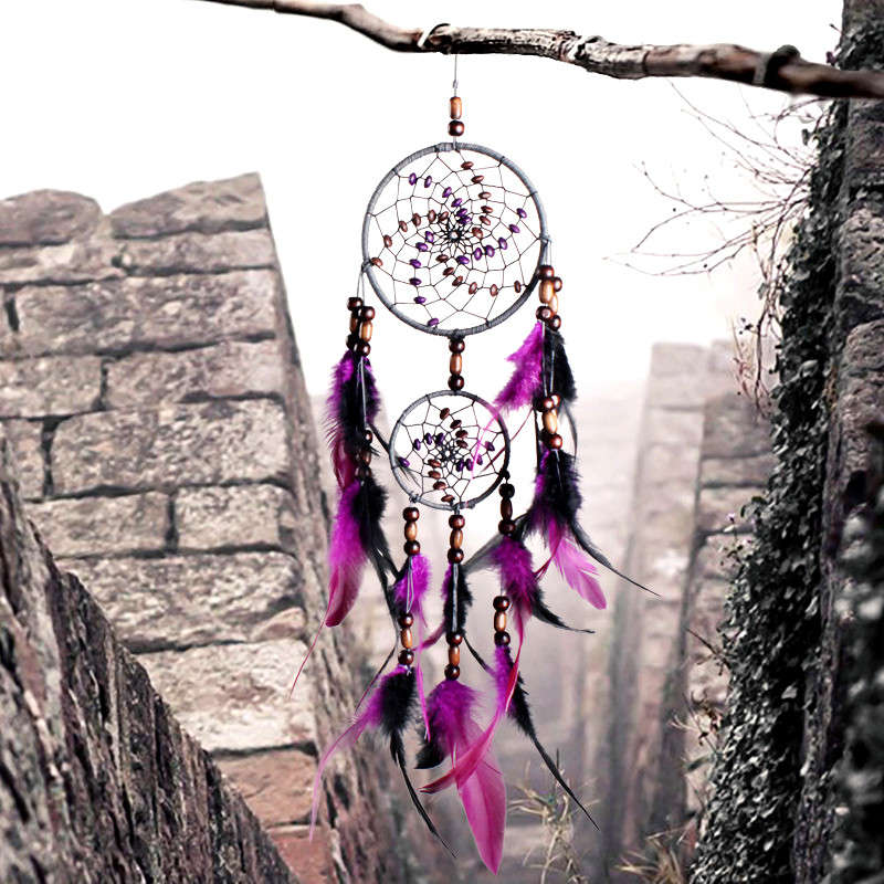 New Feather Crafts Dream Catcher Wind Chimes Handmade Decorations Net With Feather Beads  for Wall H