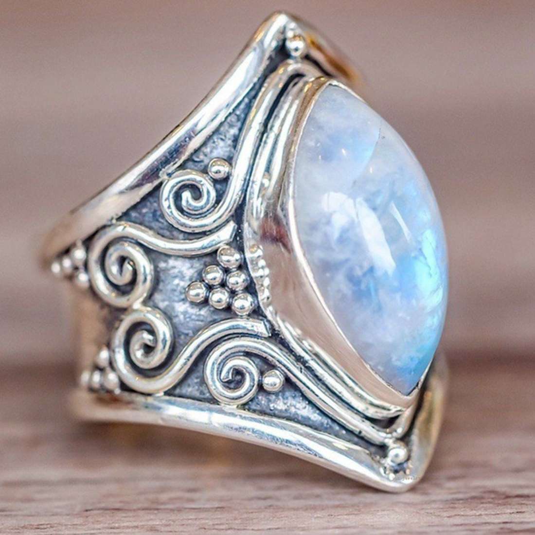 Ethnic Moonstone Finger Ring Vintage Finger Rings Accessories Gift Jewelry for Women - 0.01kg