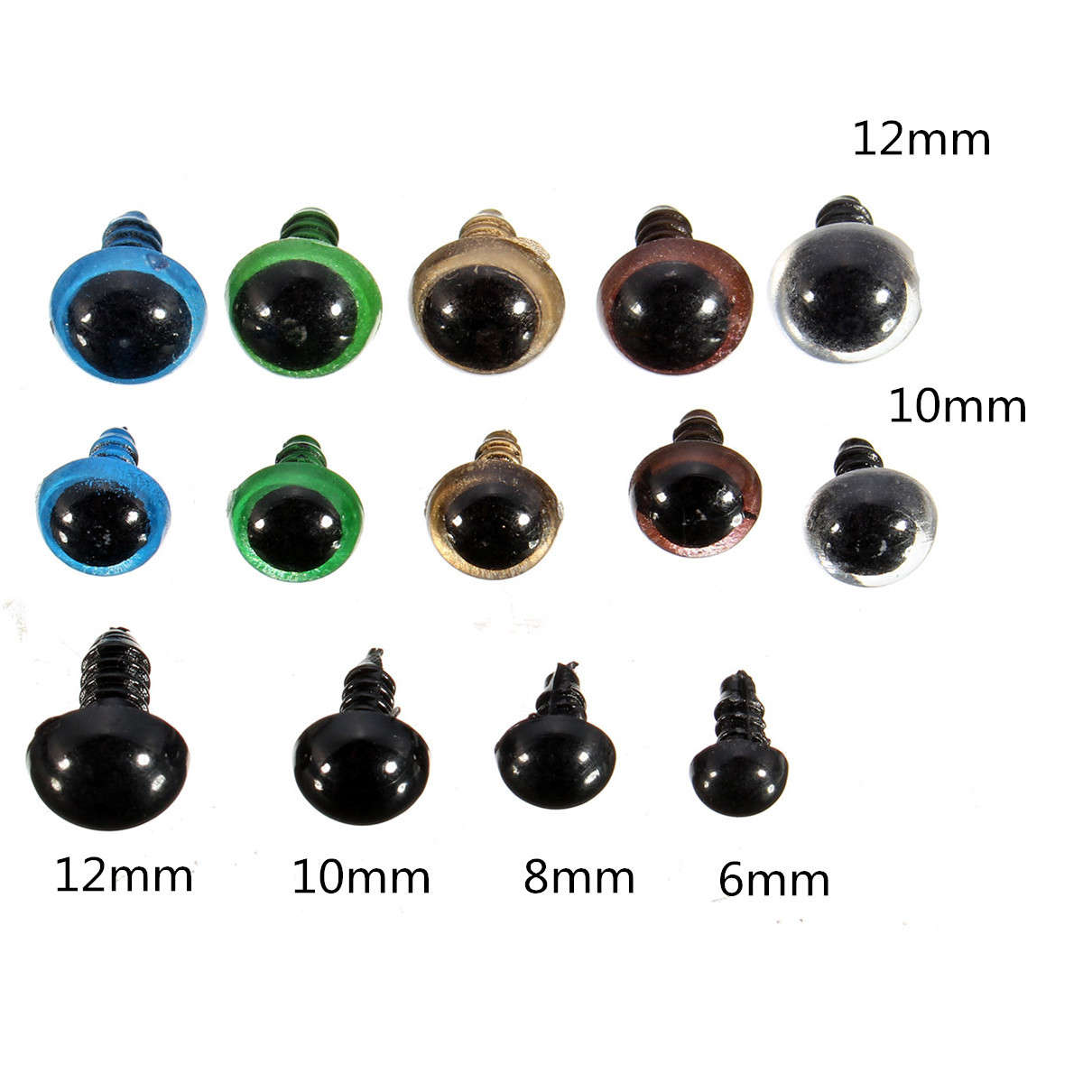 264 Pieces 6 - 12mm Black 10 - 12mm Colourful Safety Eyes Teddy Bear Doll Animal Crafts