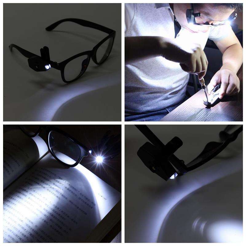 Universal Flexible Eyeglasses Mini LED Clip On Light Reading Glasses Repair Lamp