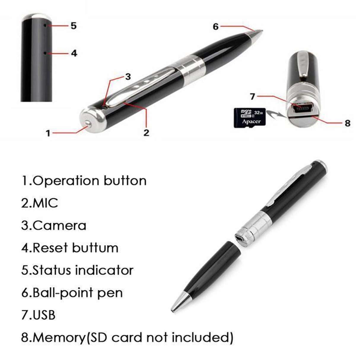 32GB 720P Surveillance Pen Hidden Camera Video USB DVR DV Redorder Camcorder - 0.11kg