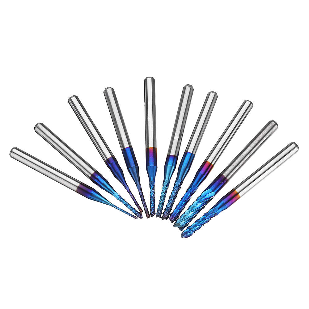 Drillpro 10pcs 0.8-3.175mm Blue NACO Coated PCB Bits Carbide Engraving Milling Cutter For CNC Tool R