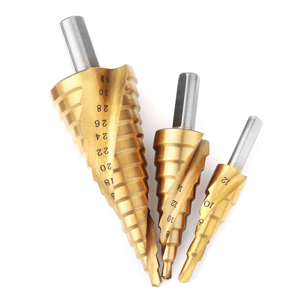 3pcs 4-12/4-20/4-32mm HSS Titanium Coated Step Drill Bit Triangle Shank Step Drill