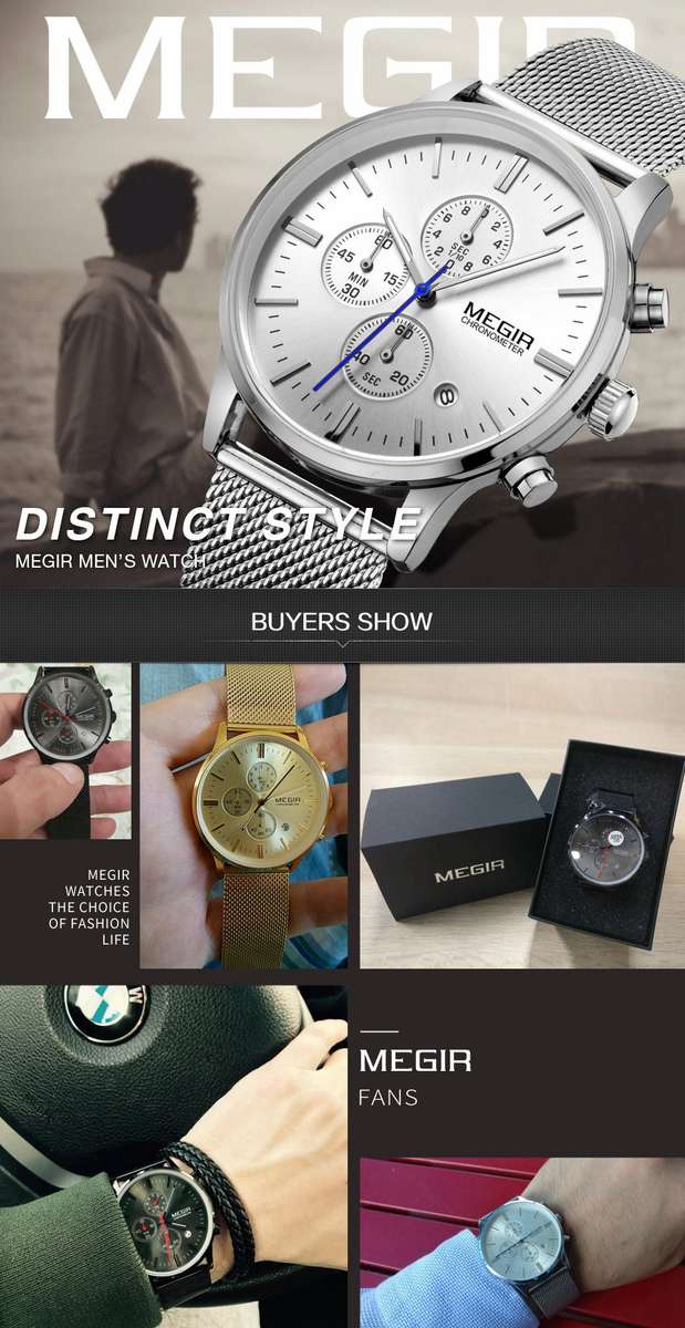 MEGIR 2011G Men Watch Luxury Ultra Slim Business Stainless Steel Strap Quartz Wrist Watch - 0.09kg