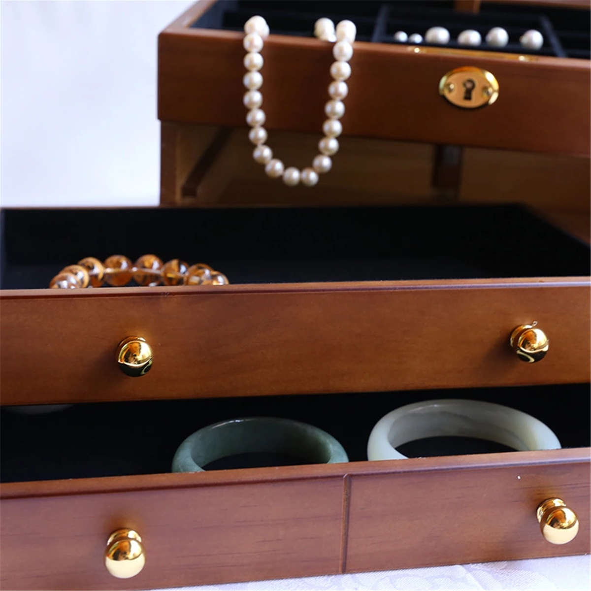 Luxury 3 Layers Wooden Jewelry Box Bracelet Necklace Ring Storage Case Display Holder