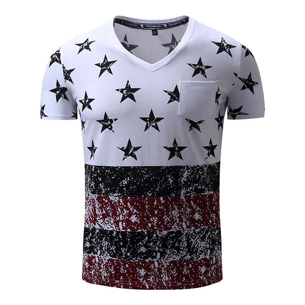 Summer Star Pattern Fashion T Shirts For Men Printing Cotton Short-sleev... (COLOR: WHITE | SIZE: L)