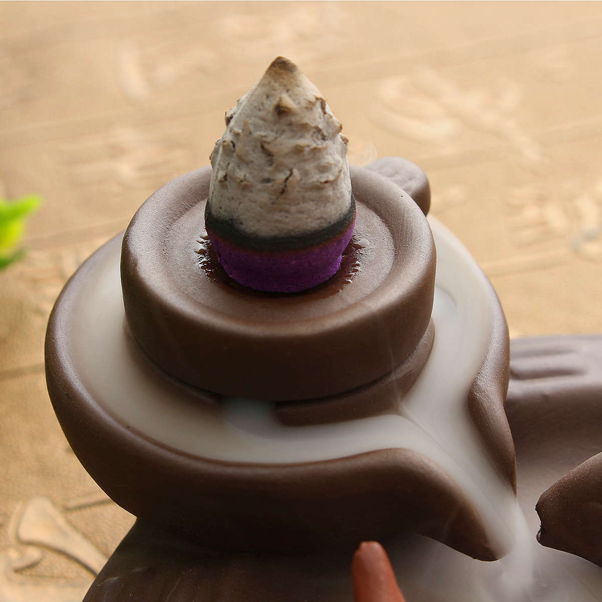Purple Clay Backflow Incense Cone Burner Stick Holder Water Pond 2 Fish Smoke Back Flow Home Decor