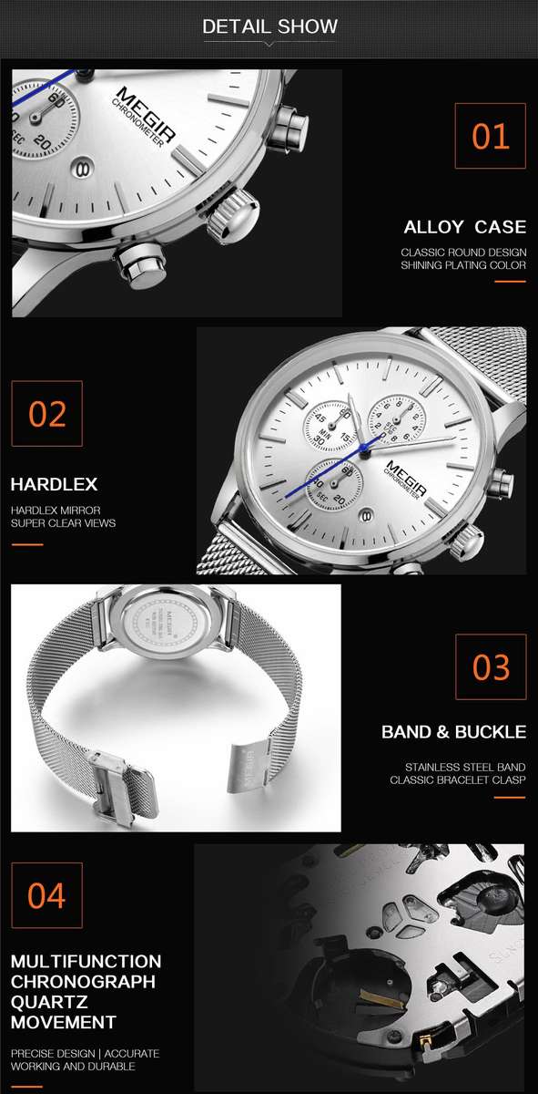 MEGIR 2011G Men Watch Luxury Ultra Slim Business Stainless Steel Strap Quartz Wrist Watch - 0.09kg